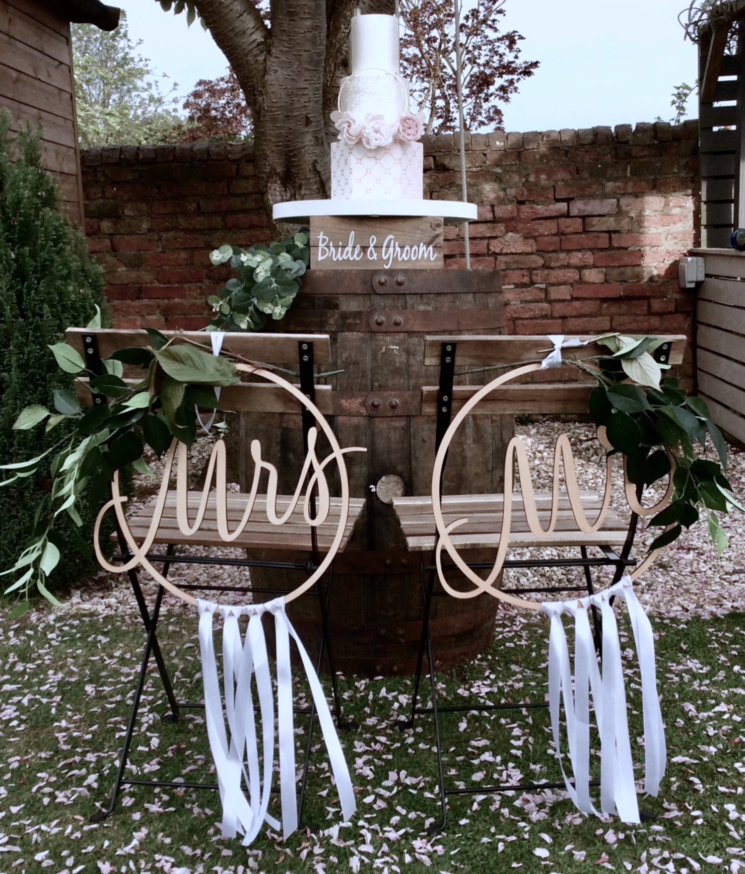 Rustic Mr and Mrs bridal chairs