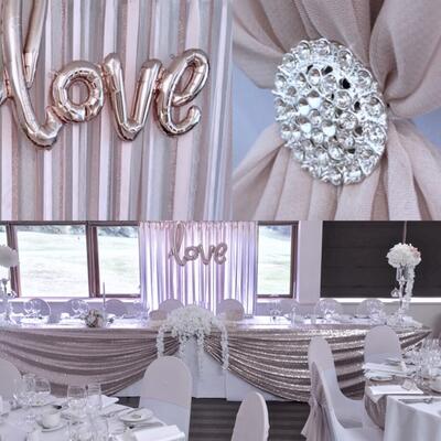 Copper pipe ribbon backdrop