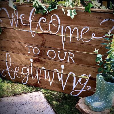 Rustic wedding welcome sign