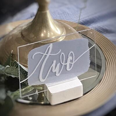 Dusty blue perspex table numbers