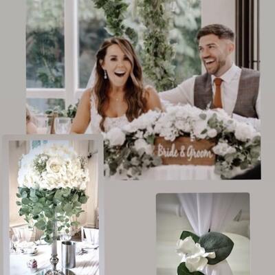 Green and white wedding decor