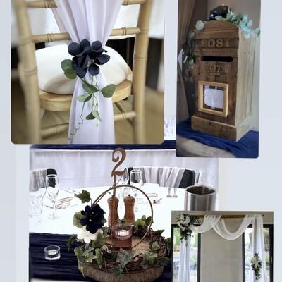 Navy blue and white wedding decor